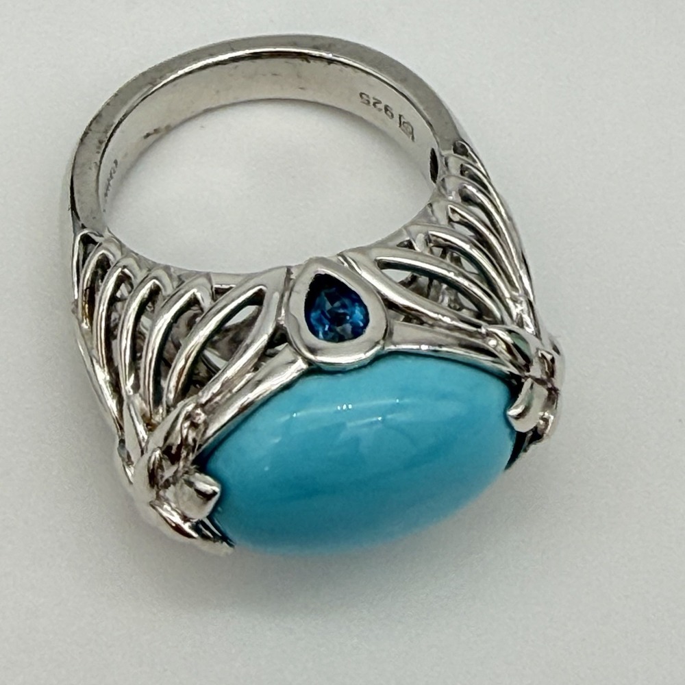 Vtg MICHELLE ALBALA Turquoise Blue Topaz Ring Sterling Silver Ring Size 7 QVC